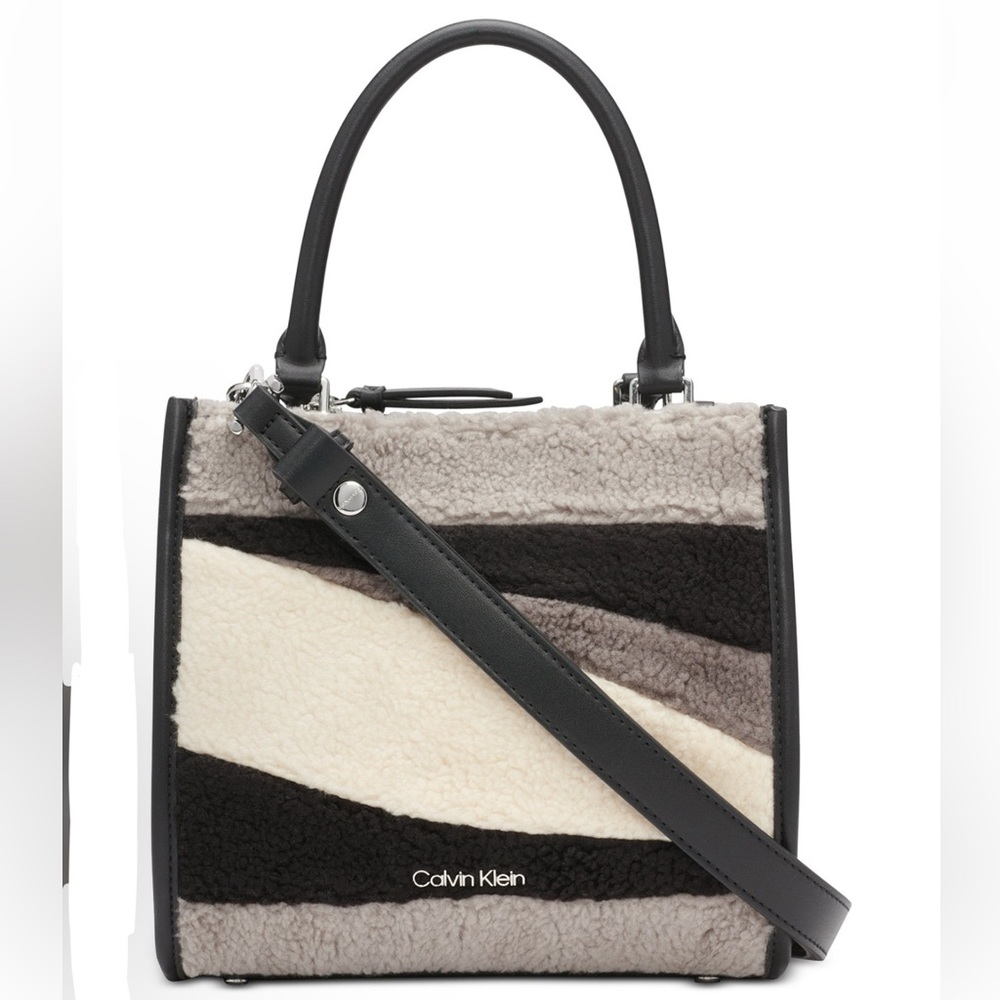 Calvin Klein Moon Shearling Triple Compartment Convertible Satchel NWT